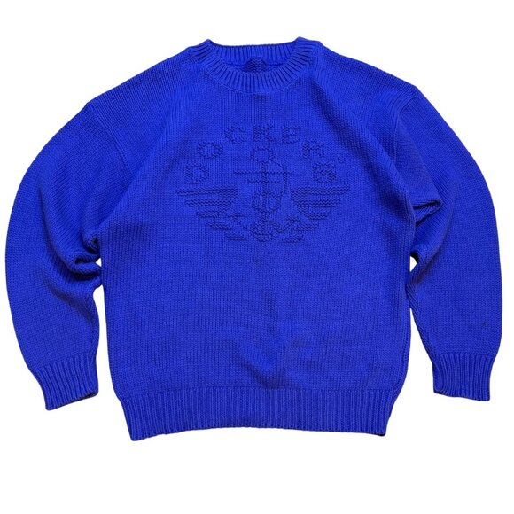 Vintage 90s Dockers Purple Heavy Knit Sweater Embossed Logo Oversized USA Large - Picture 1 of 8
